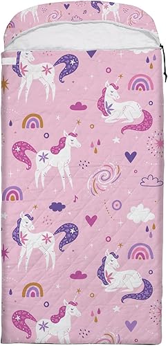 Vantaso Bolsas de dormir de 3 estaciones para acampar, mochileros, niños y adultos, unicornios, arco iris, nubes, impermeable, senderismo, bolsa de