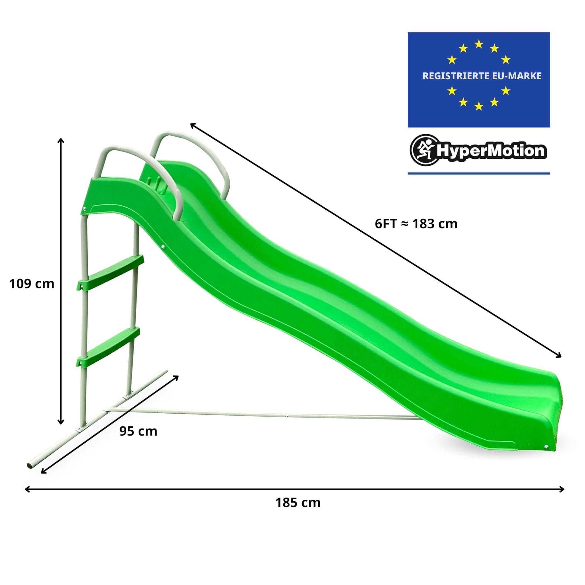 HyperMotion Gartenrutsche mit Leiter - Freistehende Kinderrutsche für Außenbereich, 185cm Länge, UV-beständig, max. 45kg Belastung - Für Kinder ab 3 Jahren (Grün)