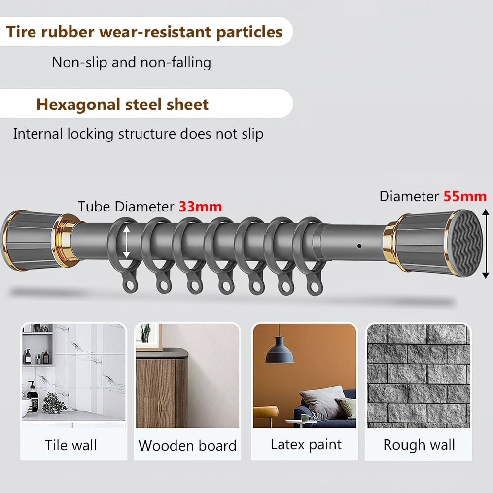 Tringle à rideau de douche rétractable en acier inoxydable haute performance avec ressort de tension pour séparateur mural (gris, 110 cm - 190 cm)