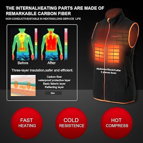 Miniatura 6 de CONQUECO Chaleco calefactable, chaleco térmico ligero para mujer con batería