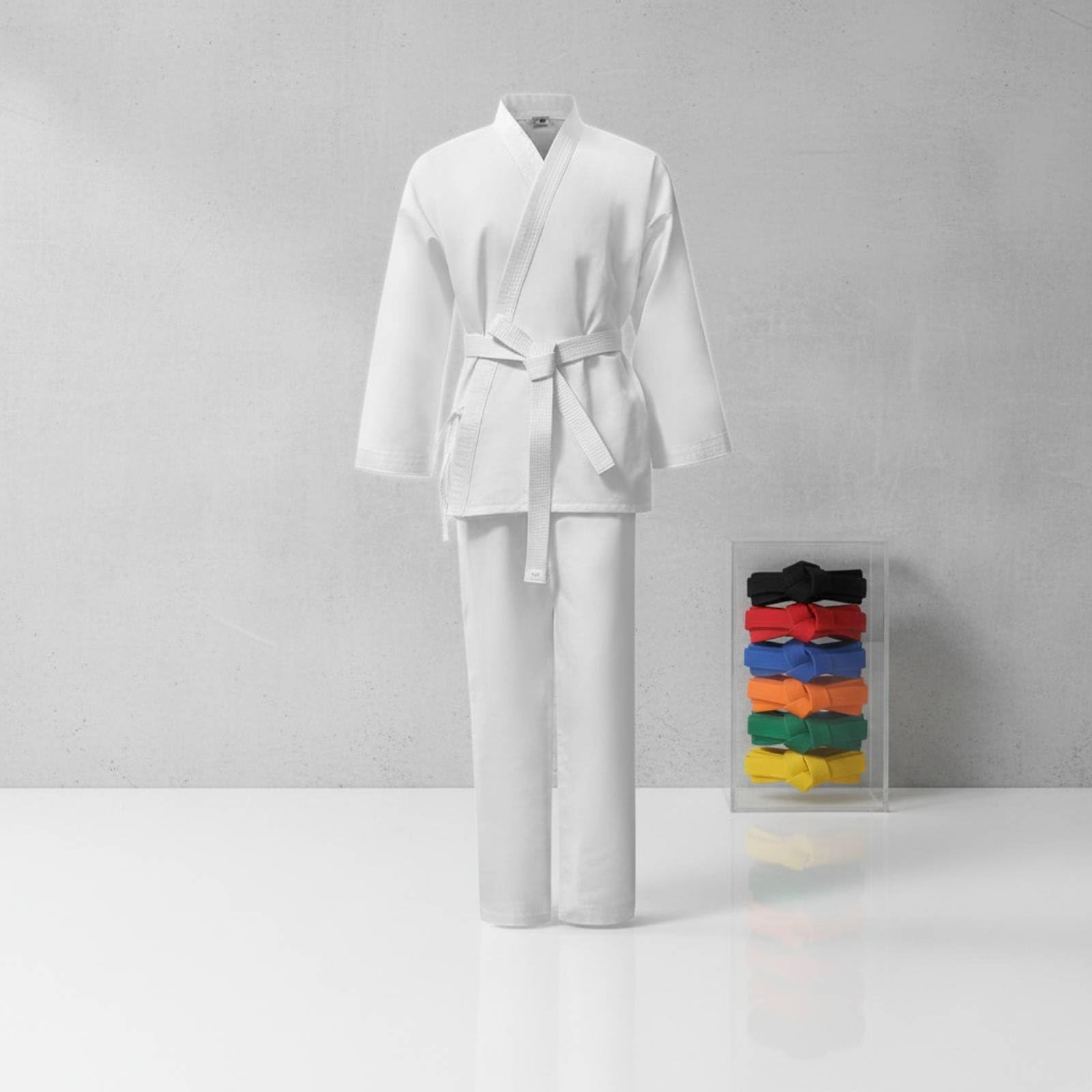 Uniforme da Arti Marziali Kimono Karate Taekwondo Dobok Completo con Collo Taglio Ergonomico Misto Poliestere Cotone Resistente All’usura Adatto