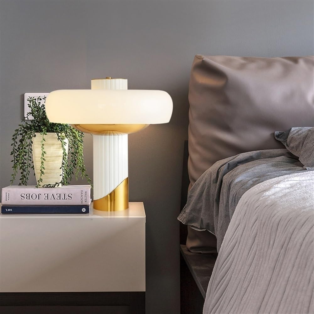 Lampade da tavolo E14, con paralume in vetro bianco latte, piccola lampada con funzione di protezione degli occhi, camera da letto con filo soggiorno