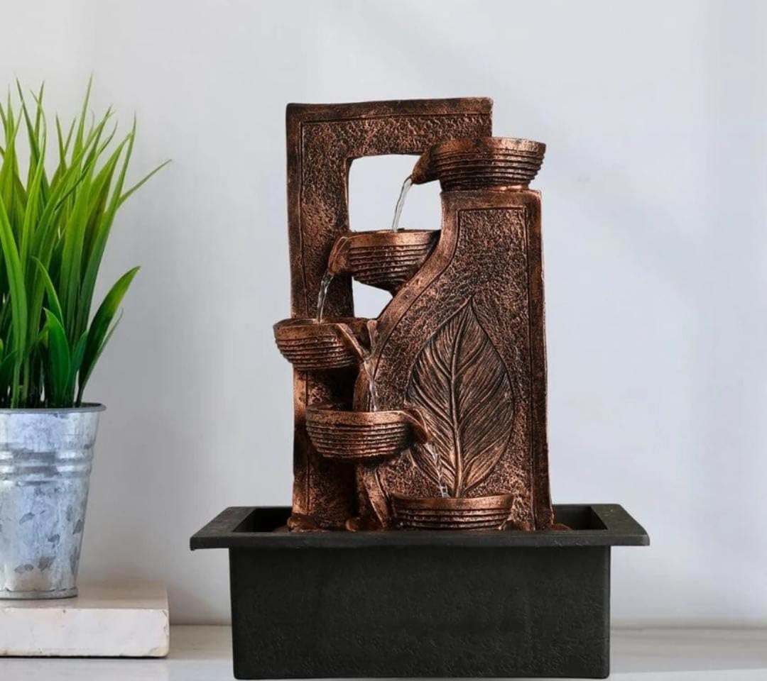 Copper Leaf Tabletop Water Fountain, Copper Finish, Leaf Design, Home, Office Decor Gift Statue-image-42