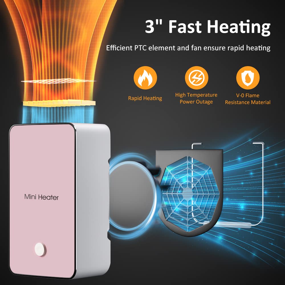 Calentador de espacio personal  portátil, mini calentador de aire eléctrico para habitación, oficina, escritorio, color rosa 2