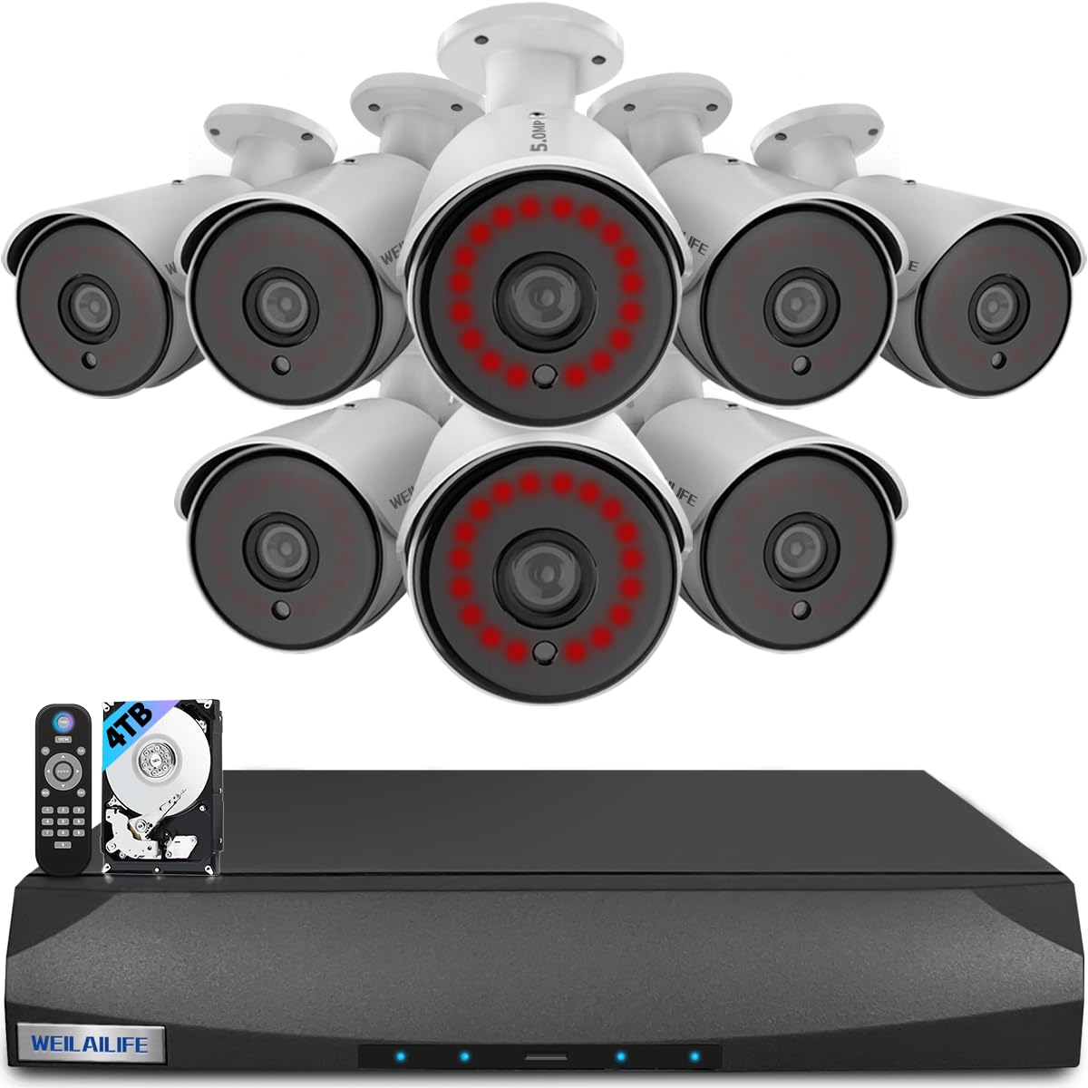 【2-Way Audio】 Outdoor Wired Security Camera System Home Video Security Cameras Systems POE Security Surveillance DVR Kits