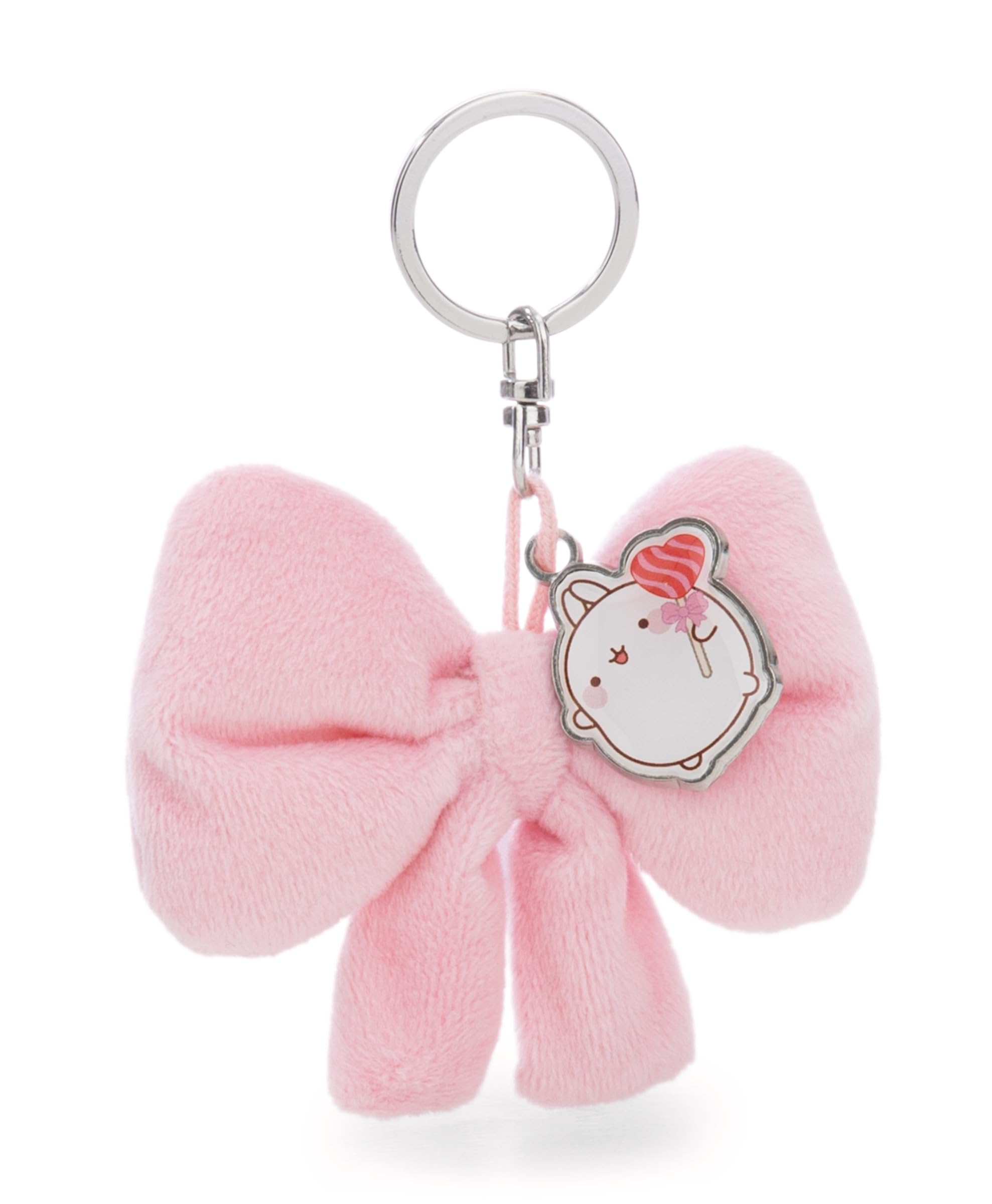 NICI 62771 MOLANG with Bow Keyring, with Metal Pendant, Loyal Plush Companion for Rucksack or Bag, Key Holder for Children and Adults, 8 cm, Pink