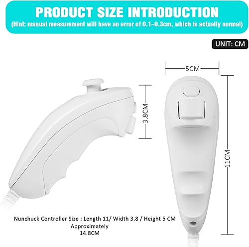 Miniatura 3 de Paquete de 2 controladores Wii Nunchuck, repuesto clásico para mando de mando retro compatible con Wii Wii U, mando de juego para mano izquierda y