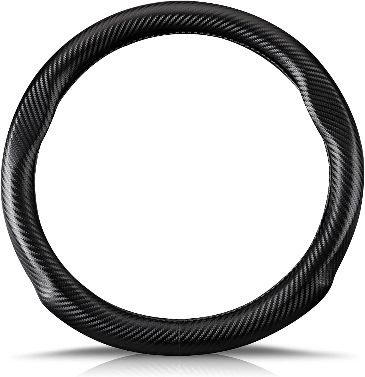 Carbon Fiber Material Steering Wheel Cover Anti-Slip Breathable Sweat Absorbent Fashionable Sport Steering Wheel Sleeve for The Round Shape with Diameter of 15"（37.5-38cm）-Black