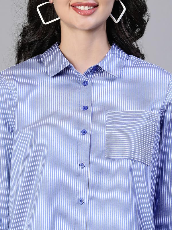 Image of oxolloxo Women Soild Collared with Chect Pocket Cotton Shirt