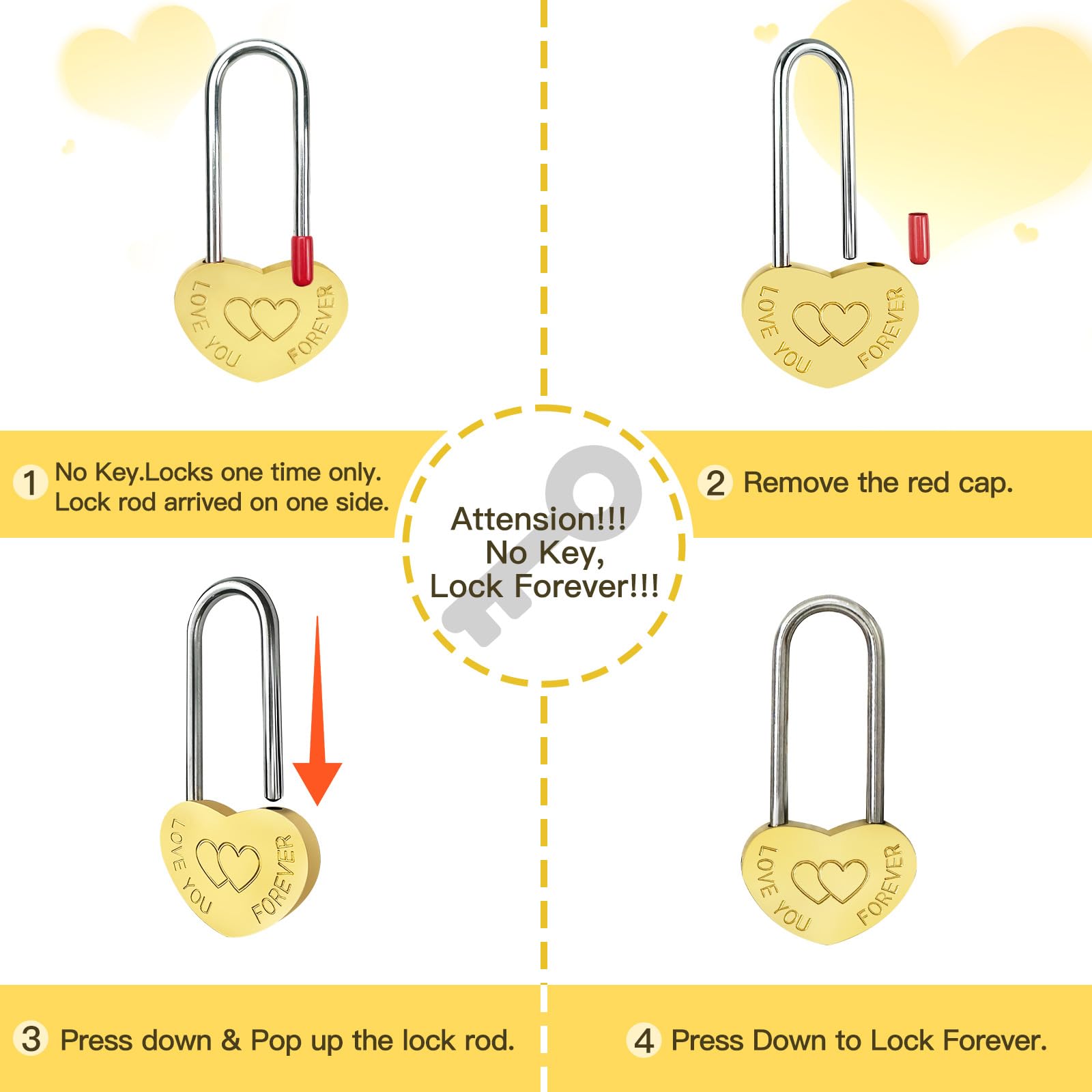 5 candados de latón con corazón único de 3.5 pulgadas, 50 mm, candado de metal grabado Love-You-Forever para puente Lovelock, boda y aniversario (sin llave)