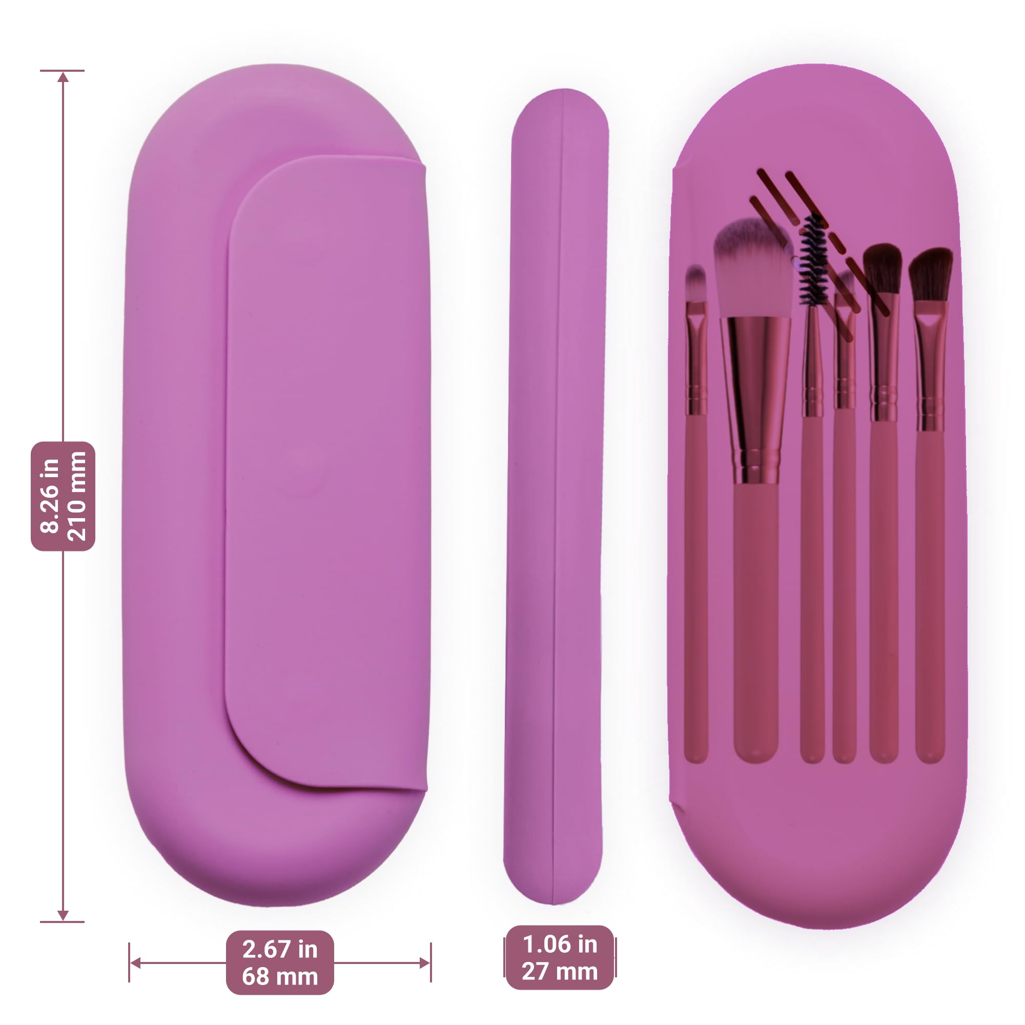 ACCTA Silicone Makeup Brush Holder, Travel Make up Brush Holder, Soft Makeup Case with Magnetic Closure (Purple)