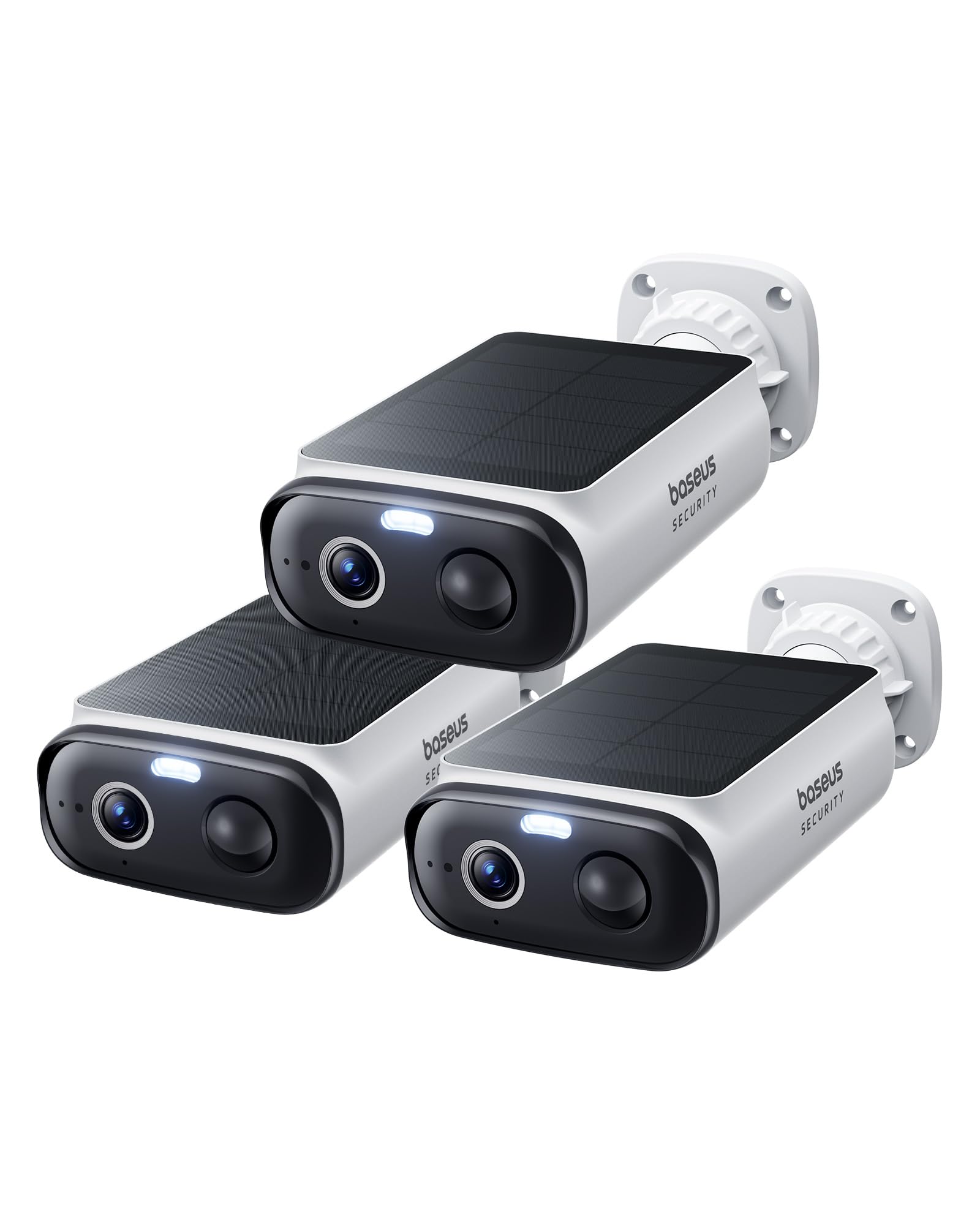 Baseus Security S1 Lite [3-Cam] Telecamera Wi-Fi Esterno senza Fili Pannello Solare, IP67 Videocamera Sorveglianza Batteria 2K 135°, Visione Colorata, Nessun Costo, Compatibile con Alexa & Google
