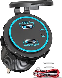 12 Volt USB Outlet Qidoe Dual 30W PD3.0 USB-C Car Charger Socket with Power Switch Waterproof Car USB Port 12V Power Socket Replacement Kit for Car Motorcycle Camper Marine Boat Truck RV Golf Cart etc