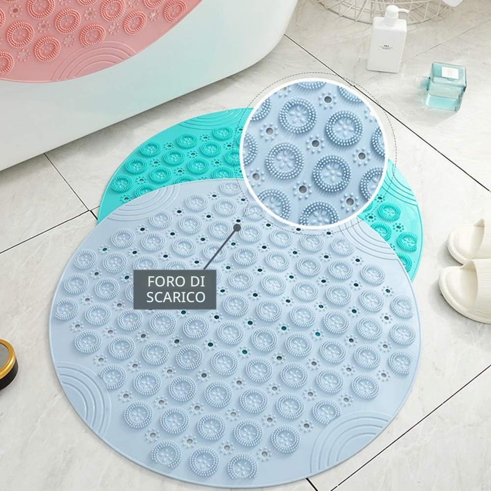 Tappetino da bagno in PVC rotondo, tappetino doccia antiscivolo, tappetino da bagno antibatterico, tappetino da doccia lavabile in lavatrice, tappetino da bagno con fori di drenaggio e ventose, 55 x