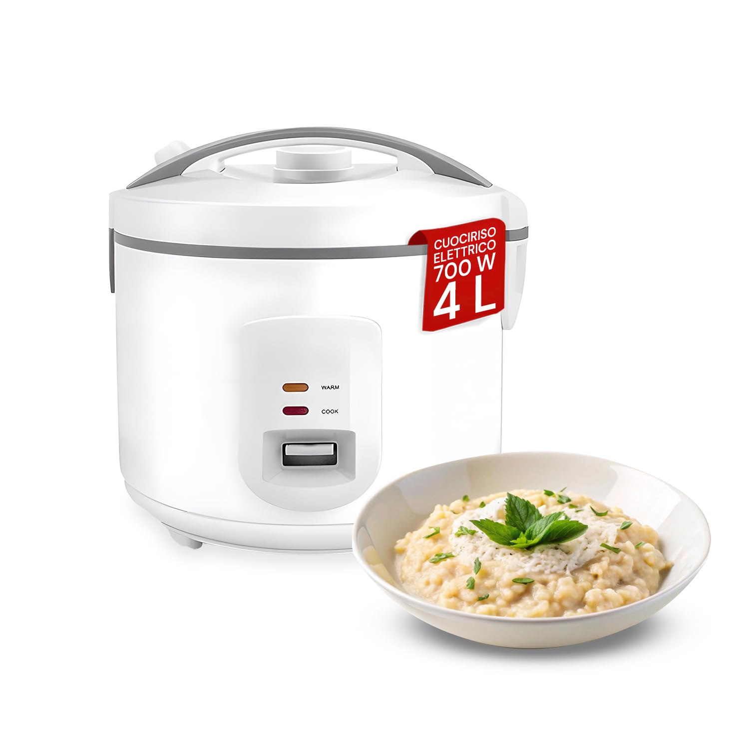 Wintem - Cuociriso Elettrico da 700W con Vaporiera Integrata e Pentola Antiaderente, Cucina Sana e Veloce, Mantiene il Calore Automaticamente, Ideale per Riso e Cottura al Vapore