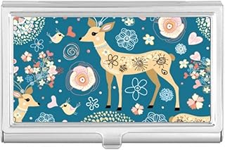 Deer Decoration Flower Blue Animal Business Card Holder Case Pocket Box Wallet