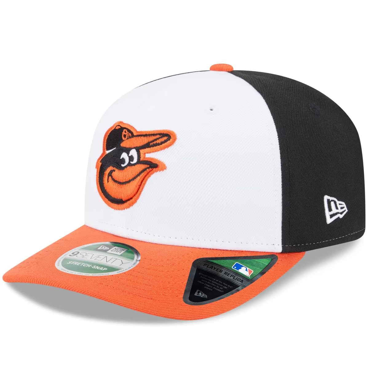 New Era Unisex-Adult MLB Player Replica 9SEVENTY Baseball Team Color Stretch Adjustable Snapback Hat One Size Fits All, Baltimore Orioles - White Black, One size โ image 1