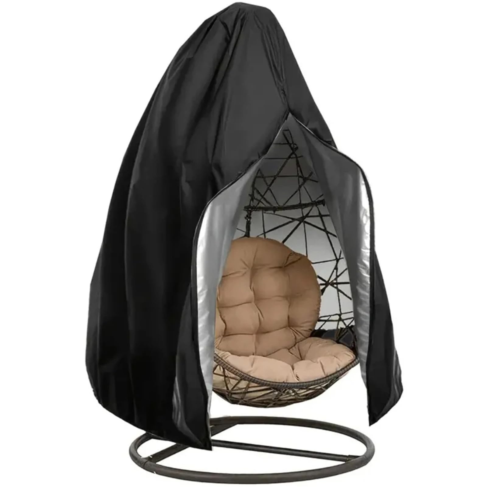 Patio Egg Chair Cover with Zipper Durable Large Hanging Swing Chair Covers Waterproof Heavy Duty Weather Resisatnt Outdoor Hanging Chair Cover, Black, 75 x 45 inch