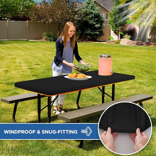Fitted Tablecloth for 6 Foot Rectangle Tables-6 Pack Black Elastic Outdoor Picnic Table Cover-Spandex Stretch Folding Table Cloths 6 ft for Camping Dining Room Patio Kitchen Banquet Party - Image 4