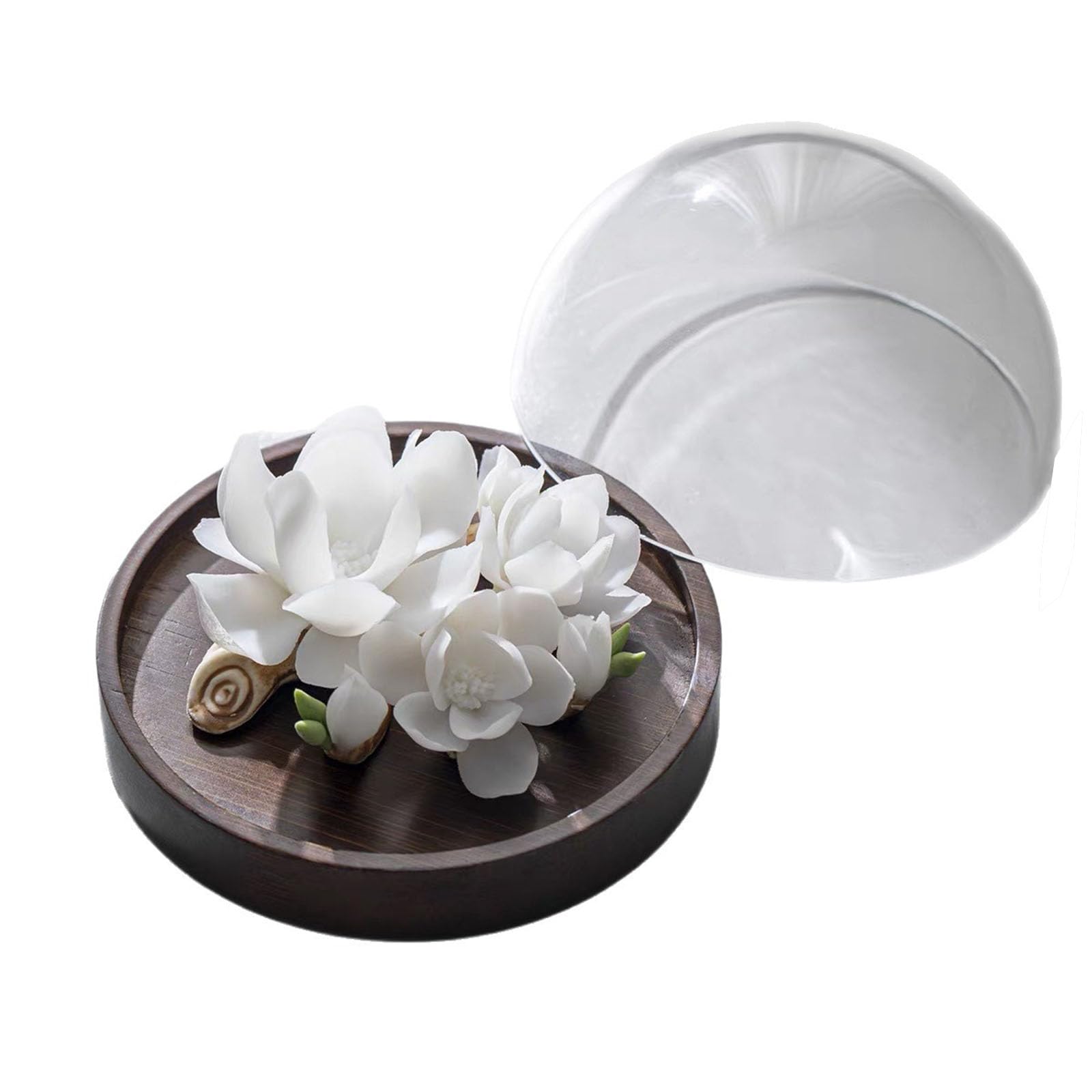 Kwiat Magnolii Ceramiczny Mini Dyfuzor Olejków Eterycznych, Drewniana Paleta | Ręcznie Wykonany Kwiatowy Ceramiczny Nieelektryczny Pasywny Dyfuzor Aromaterapeutyczny,White,13cm | 1