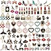 90 Pieces Women Makeup Charms Colorful Plated Enamel Charms Makeup Alloy Pendant Charms Diamond Lipstick Shoes Bag for…