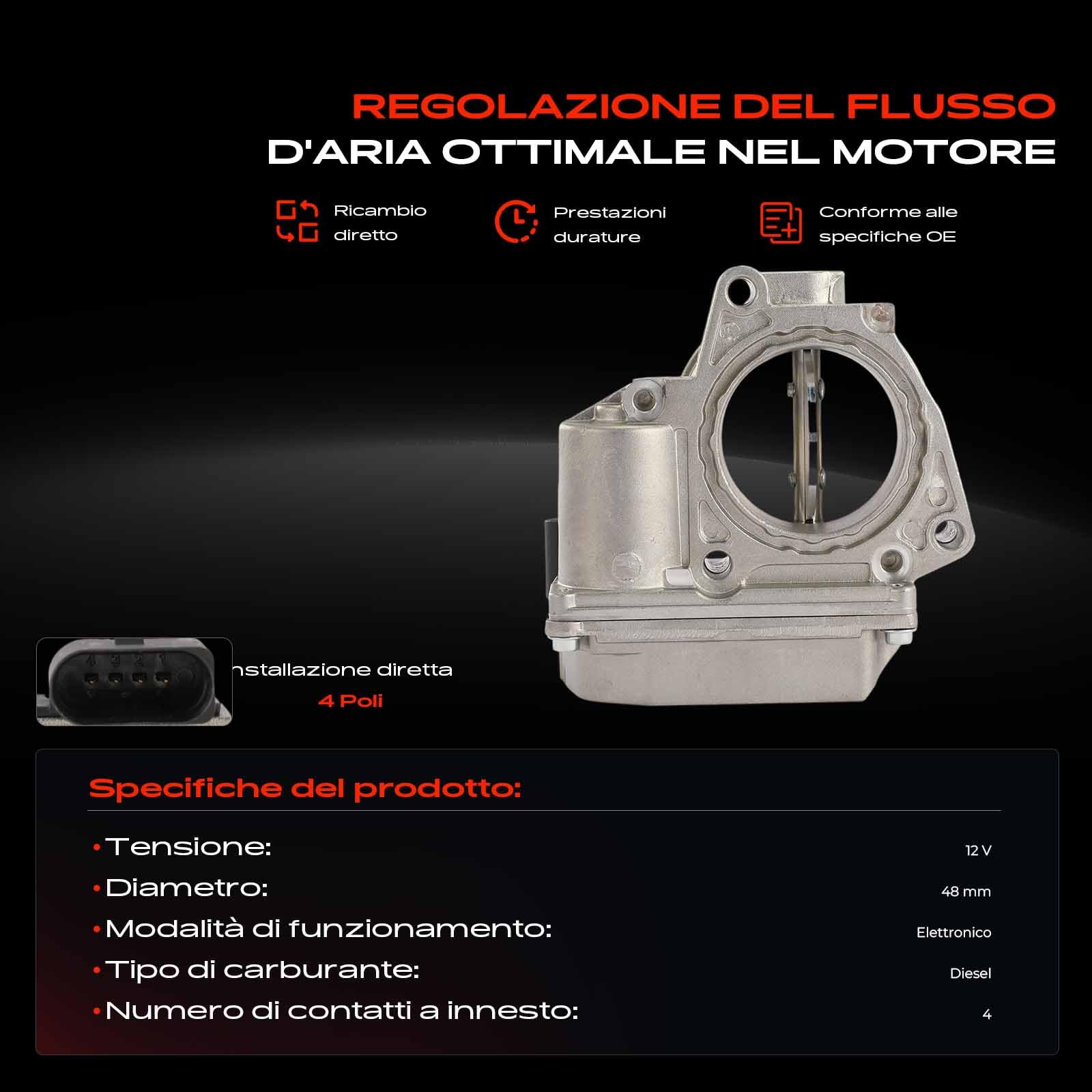 Frankberg Valvola dell'acceleratore Corpo dell'acceleratore Diesel Compatibile con A6 4F2 2.0L A4 Avant 8ED 2.0L A4 Avant 8ED 1.9L Leon 1P1 1.9L A6 Avant 4F5 2.0L Replace# 03G128063C