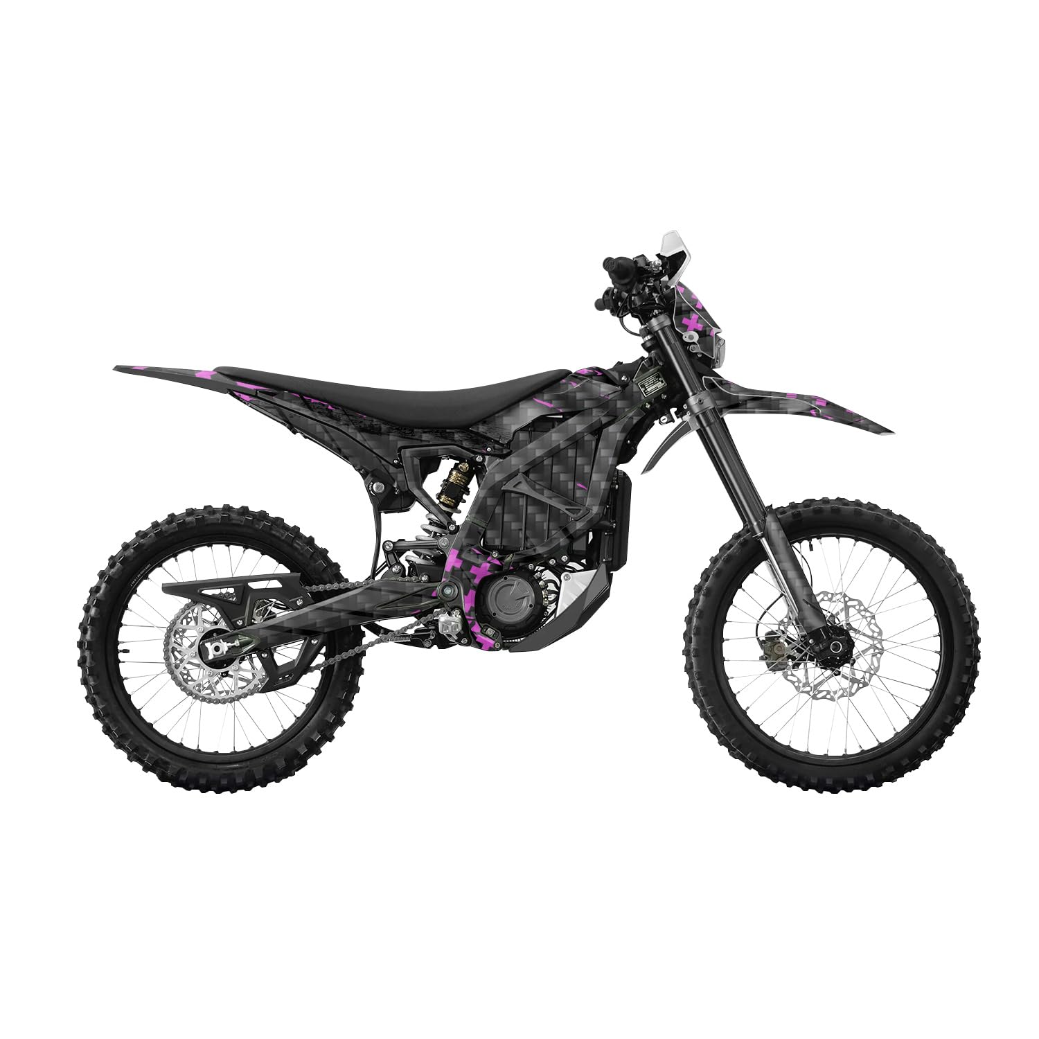 Carbon Fiber Surron Ultra Bee Graphics Kit Wrap - Grunge Cross Magenta - Sur-Ron Skin - Premium 3M Vinyl Protective Wrap Decal Cover - Easy to Apply | Crafted in The USA by MightySkins