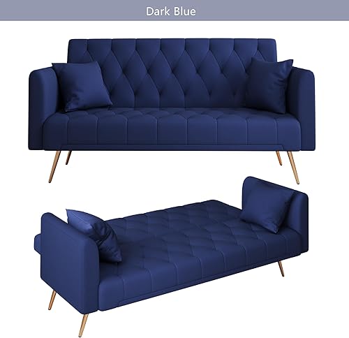 Miniatura 34 de Sofá cama moderno de terciopelo de 72 pulgadas, sofá cama plegable convertible con 3 respaldos ajustables, asiento reclinable copetudo con patas