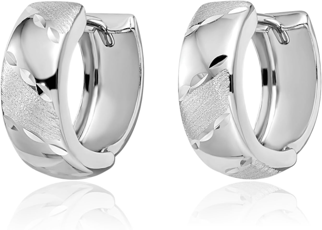 IceCarats 14K White Gold Small Huggie Hoop Earrings 12mm 1/2 inch Snap Back, Satin, Matte For Her