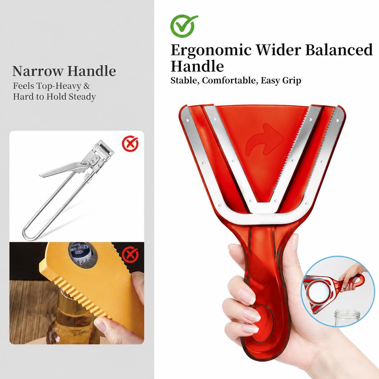 Apribarattoli per mani deboli e anziani con artrite, coperchio e apribottiglie facili da svitare, manico ergonomico con denti in acciaio inossidabile, pratico regalo da cucina per anziani, donne e