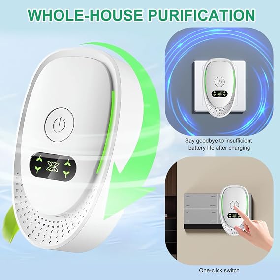 2pcs Air Purifier for Bedroom Smokers Plug-in Negative Ion Generator AirPurifier Portable Mini Ioniser for Home, Quiet Odour Remover for Pets, Toilets, Offices, Rooms