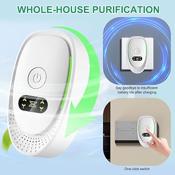 2pcs Air Purifier for Bedroom Smokers Plug-in Negative Ion Generator AirPurifier Portable Mini Ioniser for Home, Quiet Odour Remover for Pets, Toilets, Offices, Rooms