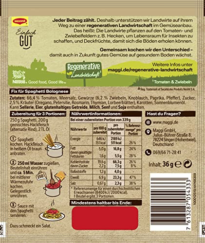 MAGGI Fix für Spaghetti Bolognese, Würzmischung, 100% natürliche Zutaten, für 3 Portionen, 1er Pack (1 x 36g Packung)