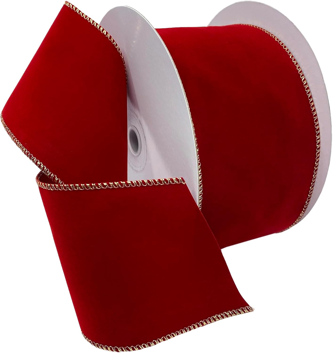 Morex Ribbon Flocked Wired Velvet Ribbon, 4 inch by 25 Yards, Berry Red