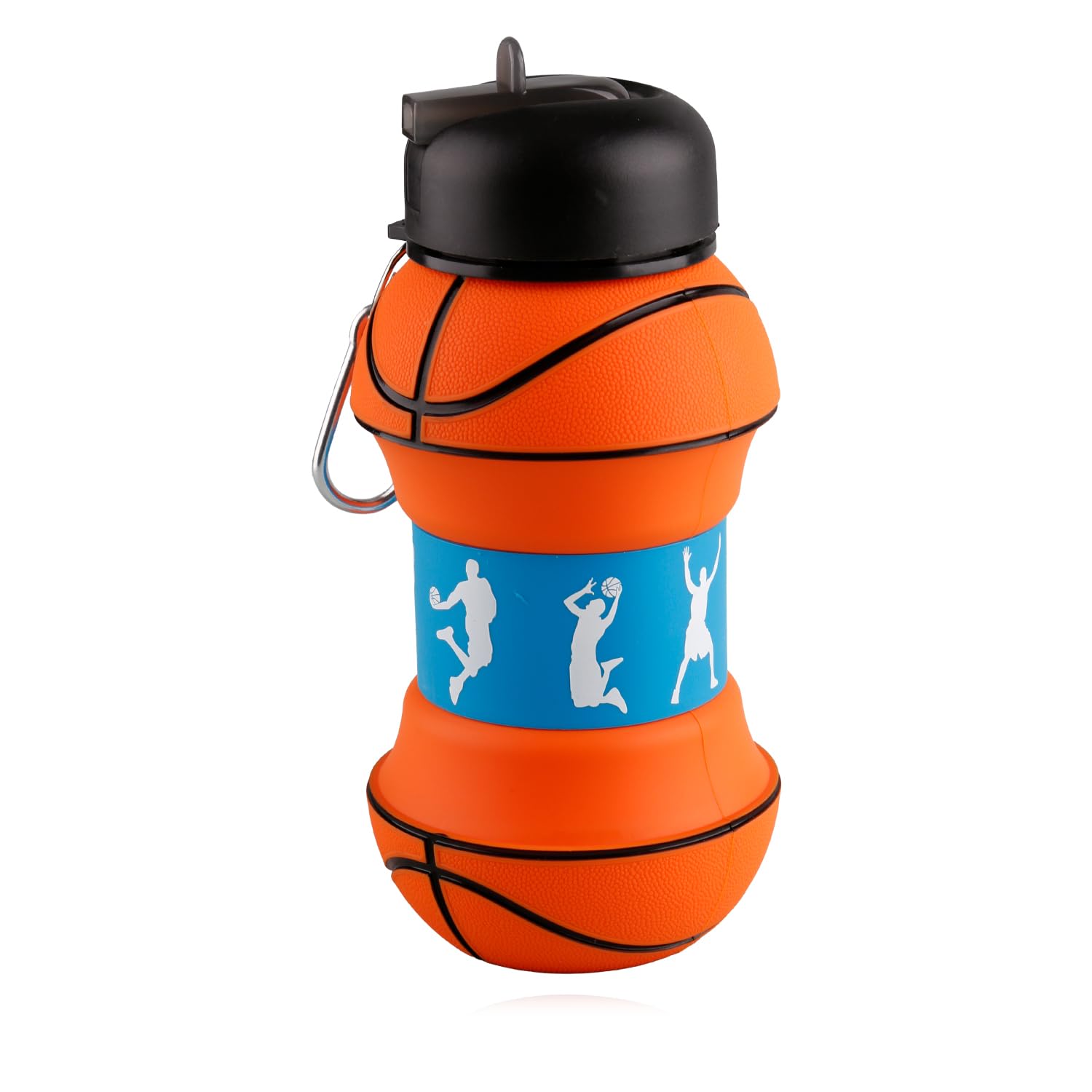 Hopzab Basketball-Themed Foldable Silicone Water Bottle, 550ml Leak-Proof Sports Bottle, With Straw And Keyring, Reusable Cup, Ideal for Basketball Training and Outdoor Activities