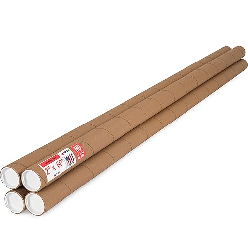 Miniatura 165 de Tubos de correo de papel kraft reforzado de 3 x 24 pulgadas, paquete de 4 tubos con 2 tapas cada uno, tubo de cartón fabricado en Estados Unidos