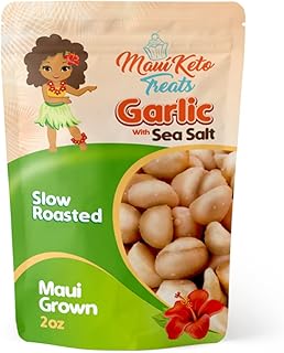 Maui Keto Treats Macadamia Nuts Slow Roasted with Garlic and Sea Salt – Rich in Vitamins, and Minerals Grown on Maui - 2 Ounces (Garlic with Sea Salt)