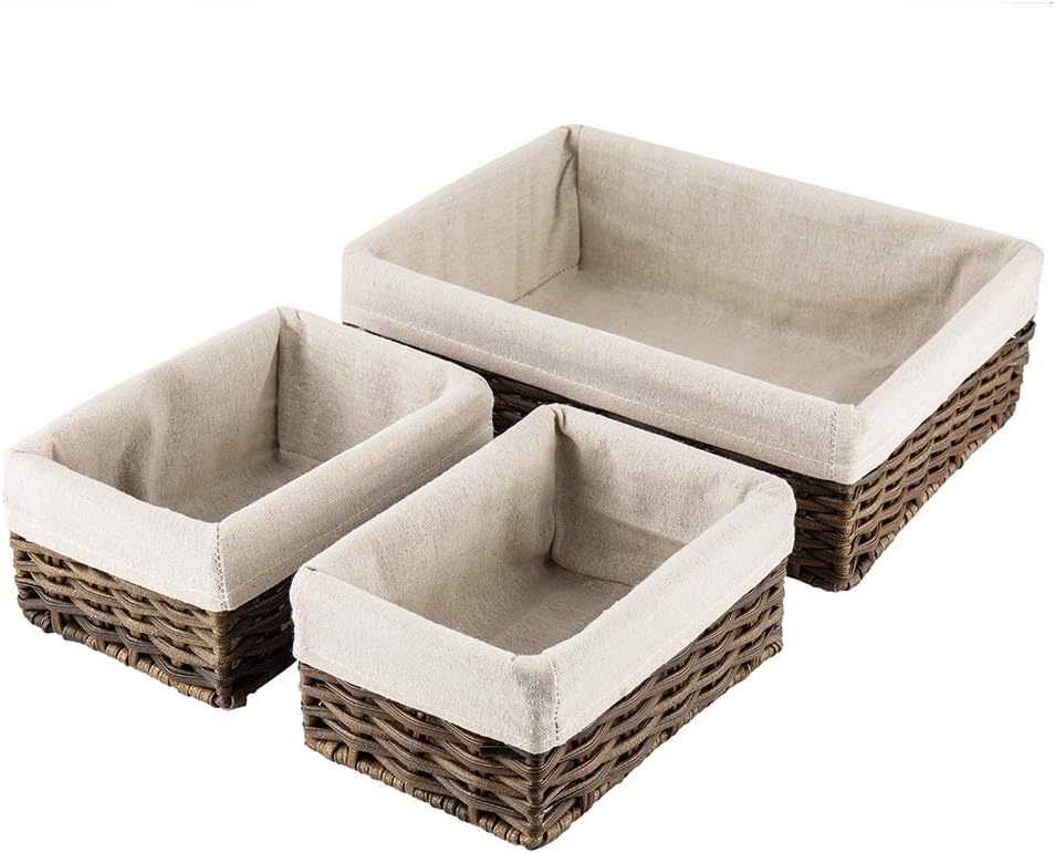 Hosroome Handmade Storage Basket Wicker Baskets for Organizing Shelf Baskets Woven Decorative Home Storage Bins Decorative Baskets Organizing Baskets Nesting Baskets(Set of 3,Brown)