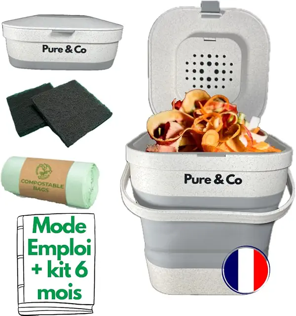 Bac Composteur Cuisine Pliable 4L Pure&Co - Anti-Odeur, Design Moderne