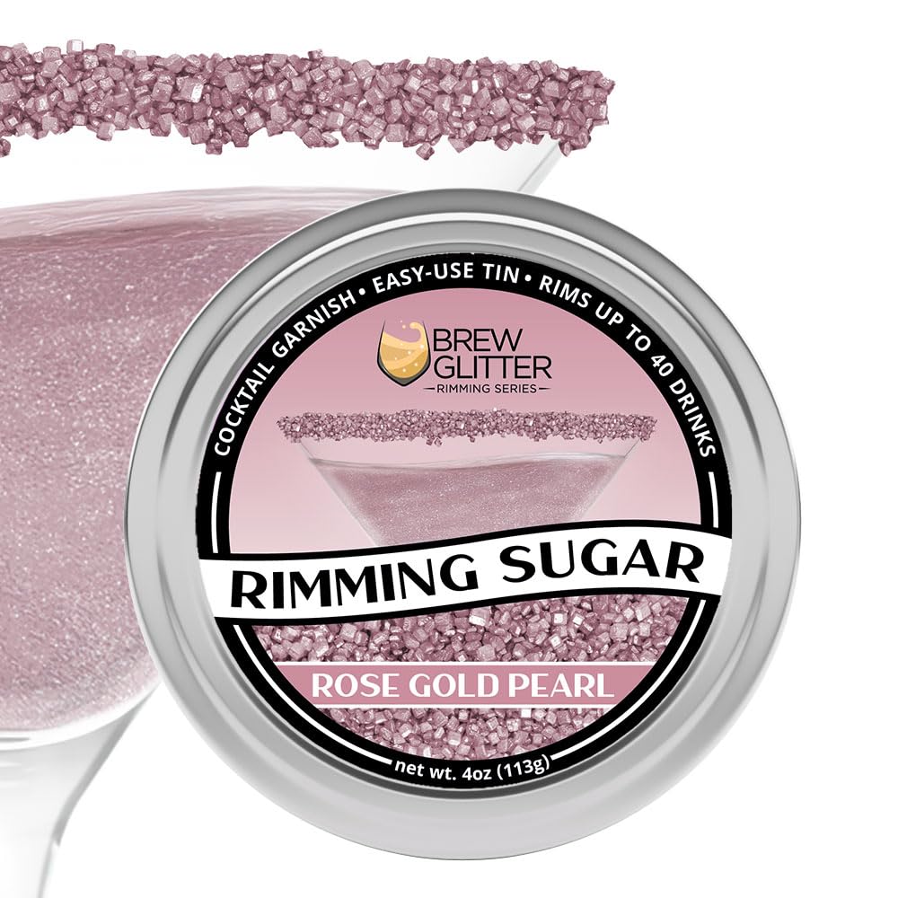 Brew Glitter - Rose Gold Rimming Sugar (4oz, 1x Bar Tin) Cocktail Garnish for Mixed Drinks & Refreshments