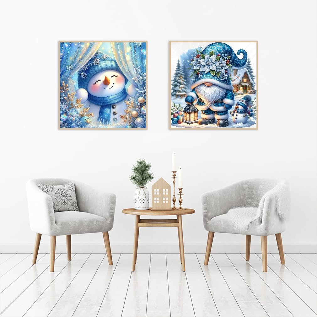 2 pack Christmas Paint by Numbers Kit for Adults Beginner with Framed,Snowman Easy Adult Paint by Number Kits on Canvas DIY Painting for Beginners Art by Numbers for Home Wall Decor 10x10 Inch