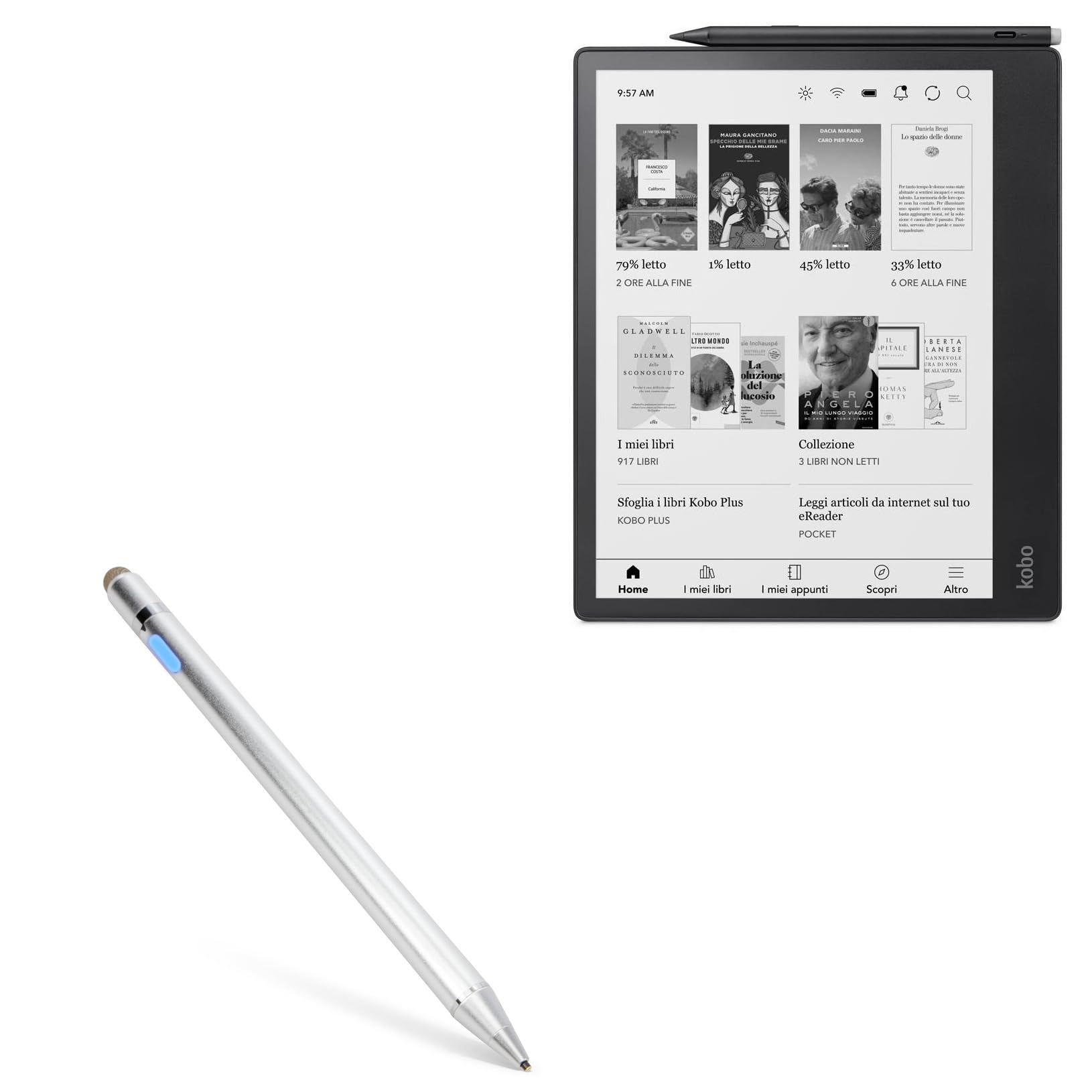 BoxWave Stylus Pen Compatible with Kobo Elipsa 2E - AccuPoint Active Stylus, Electronic Stylus with Ultra Fine Tip for Kobo Elipsa 2E - Metallic Silver