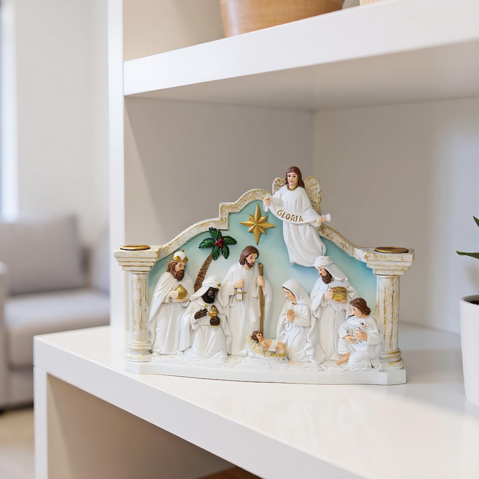 Portacandela Presepe Avvento Statua Candeliere Natalizio per Feste