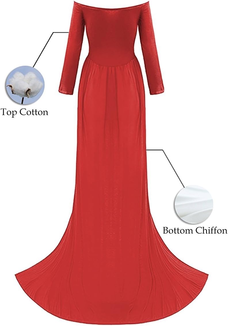ZIUMUDY Maternity Maxi Chiffon Photography Dress Split Front Gown for Photoshoot