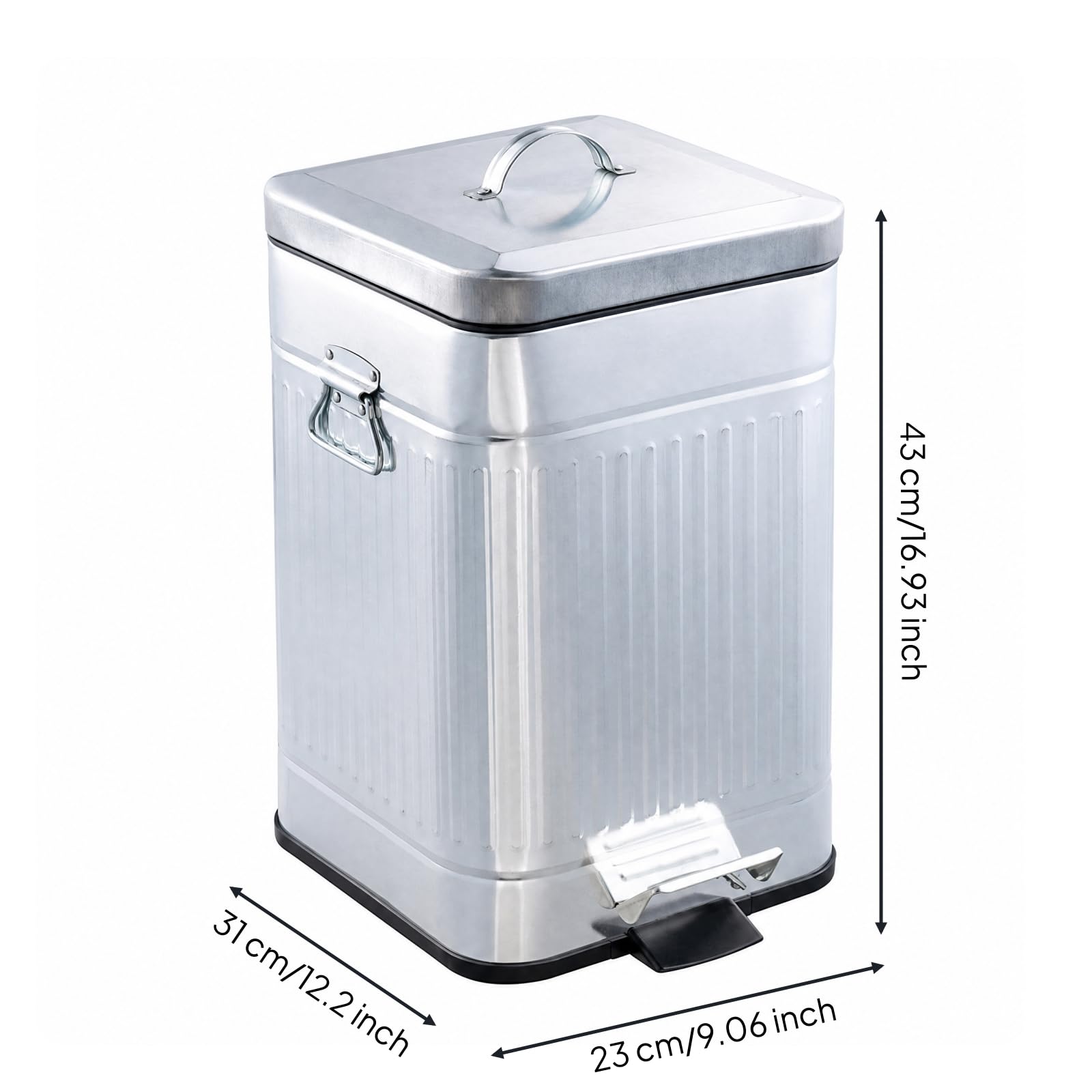 predolo Cubo 12 litros con Pedal Silencioso Cubo con Tapa Cierre Libres Barero para Baño, Dormitorio, Sala, Plateado, 12L