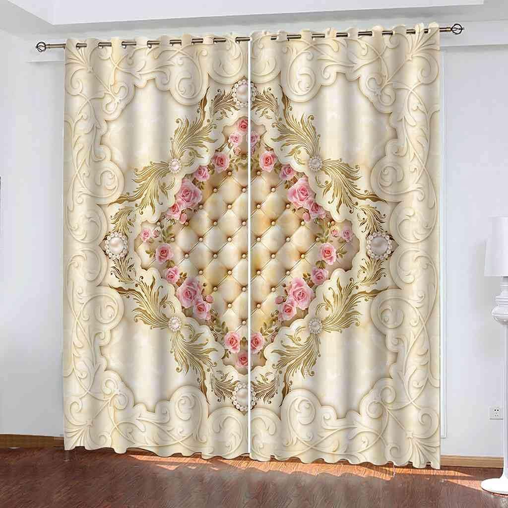 Modern Blackout Curtains with Eyelet 3D Printed Thermal Insulated Window Treatments European Golden Carved Living Room Bedroom Window Drapes 2 Panel Set 72" X 108" (2XW66"xL90")