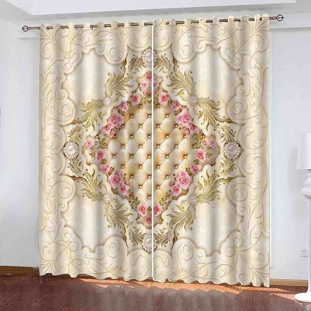 Rideau occultant 3D d'or européen lot de 2 salon moderne thermique et phonique 200x214 cm