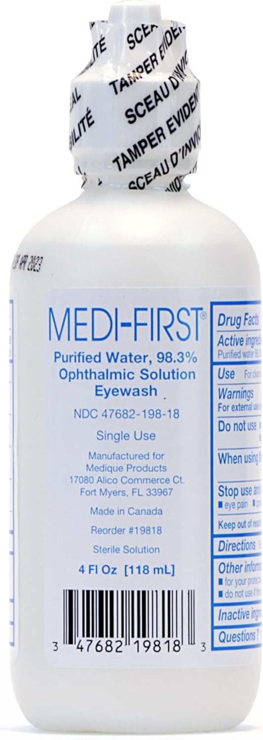 Medi-First 19818 Sterile Eyewash - 4oz Eye Rinse Solution for Quick Particle Flush, Tamper-Evident Portable First Aid