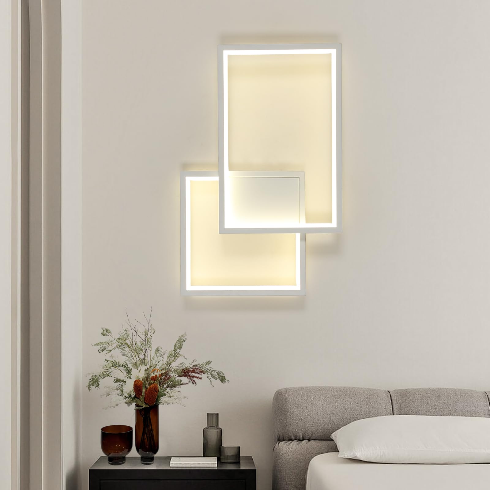 34W LED Applique da Parete Interno 41CM Lampada da Parete 4500K | 34W 3825LM Moderno Bianco Lampada a Muro in Alluminio per Camera da Letto Soggiorno Scale Corridoio, Luce Neutra 4500K
