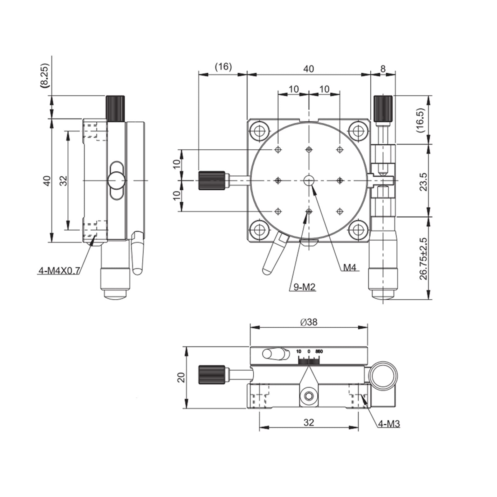 Etapa de Rotación Manual R38 Etapa de Ajuste Deslizante con Rodamiento 38 Mm * 20 Mm 2 Go Aproximado Pla Plataforma Manual Deslizante de Rodamiento de Precisión de Rotación R Plataforma R